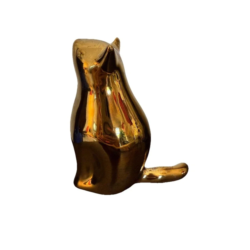 Modern Gold Painted Ceramic Cat Statue Figurine Pudgy Cat 6.5